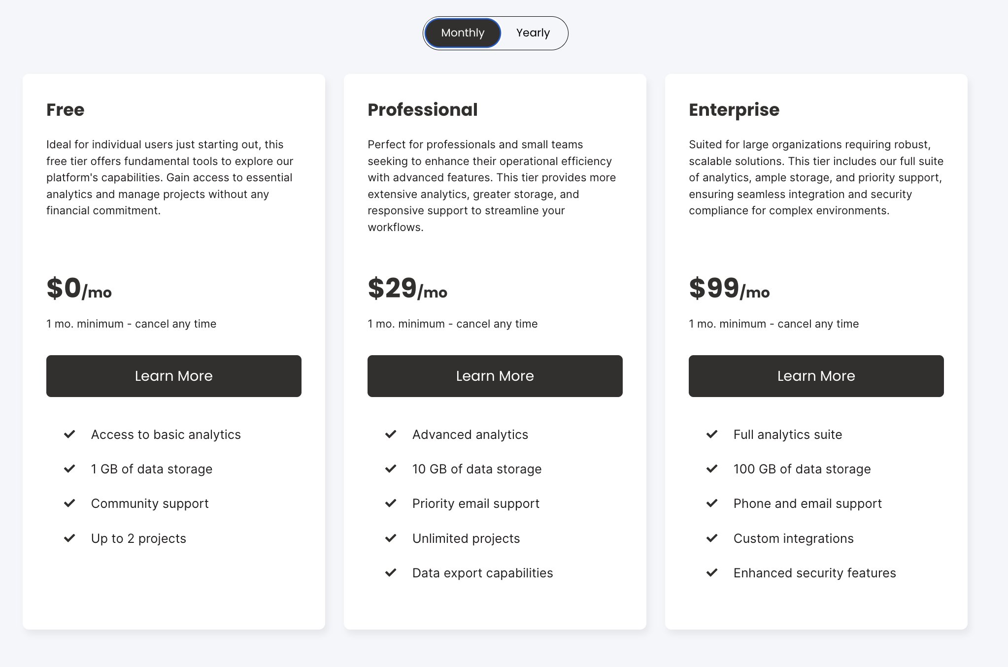 Seamlessly display pricing options on your HubSpot website, toggle between monthly and yearly plans.