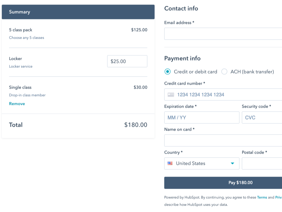 Link to HubSpot's Payment Checkout