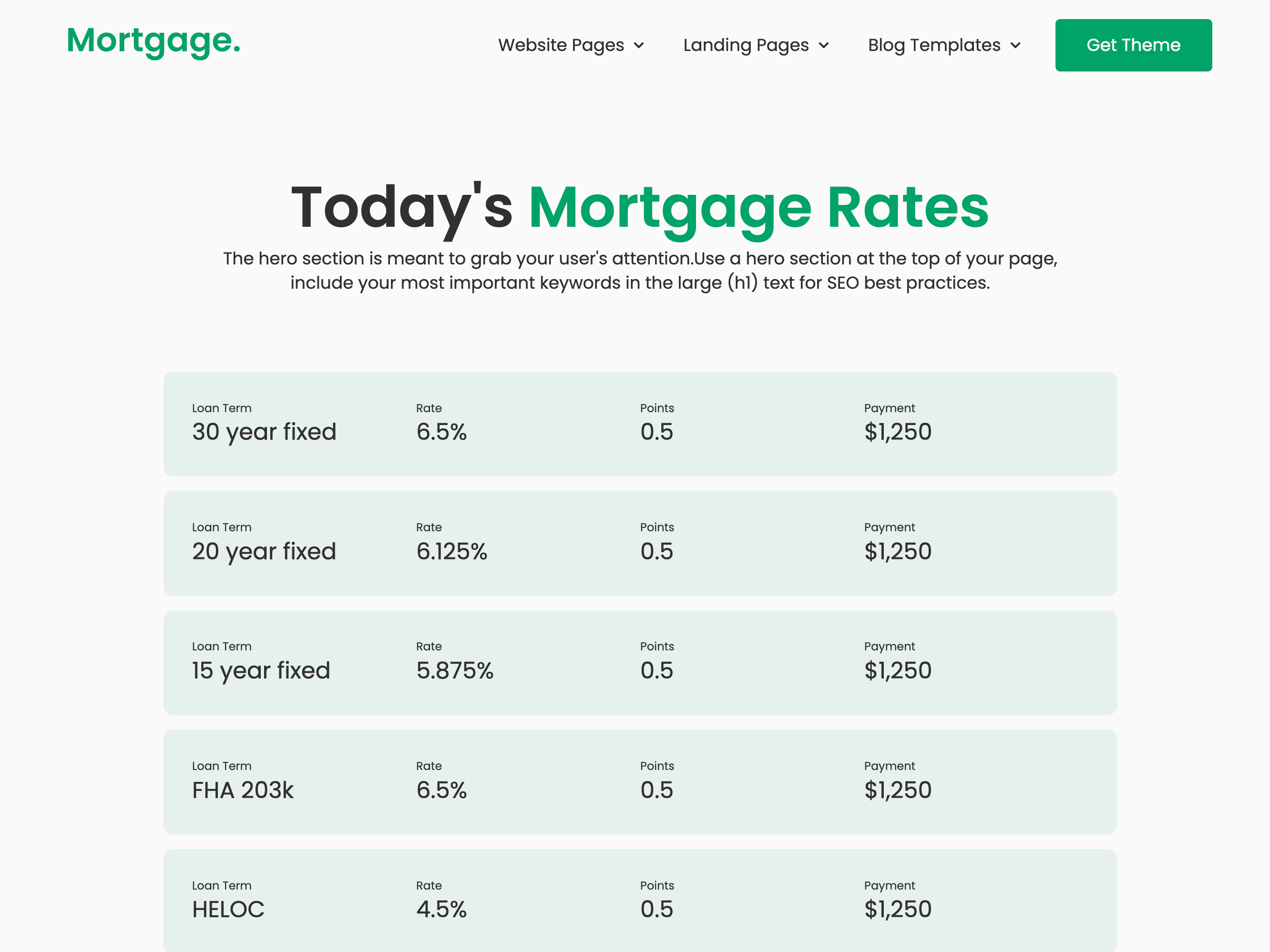 Rates Table Module